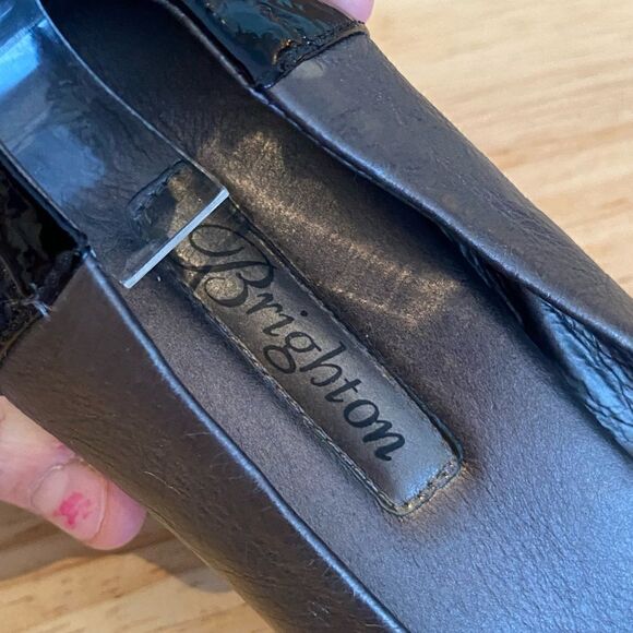 Brighton black and bronze gray slip on rounded toe kitten heels Sz 8 - Picture 6 of 7